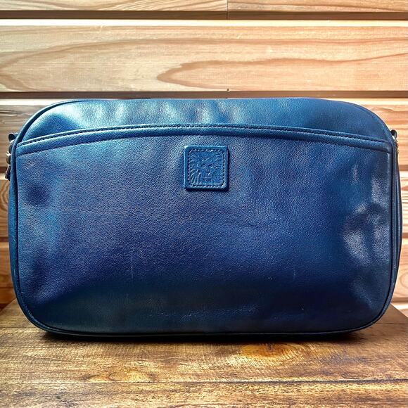 Anne Klein Handbags - Vintage Anne Klein Leather Crossbody Bag Navy Blue 80s Gold Hardware Small Purse